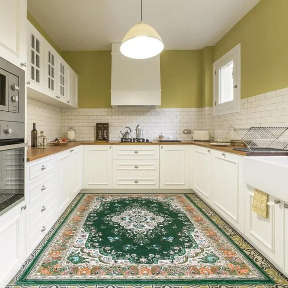New 4x6 Washable Area Rug, Non-Slip Green Floral Rug for Home or Office Decor